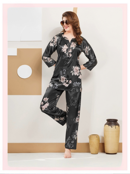 Black Floral Two-Piece Set